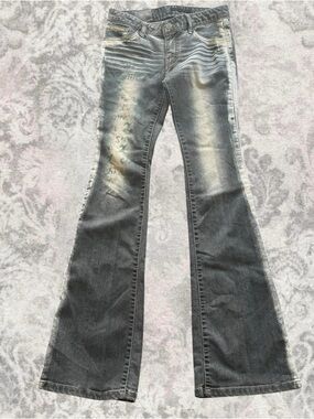 X Chromosome in X Faded Blue Wash Flare Mid Rise Y2K Cyberpunk Goth Women’s Jean